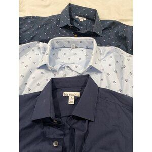 Bar III Mens Dress Career Long Sleeve Collar set of 3 cotton Blue shirt size Med